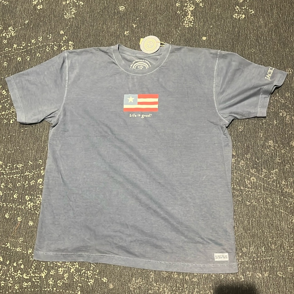 Life is good t shirt men’s with flag and embroidered on it